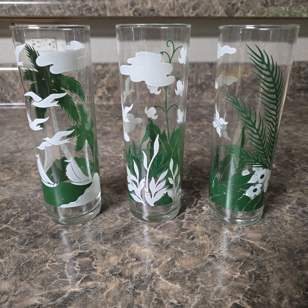 3 Libbey Glass Lily Of The Valley Vintage Mid Century Tom Collins‎ Highball